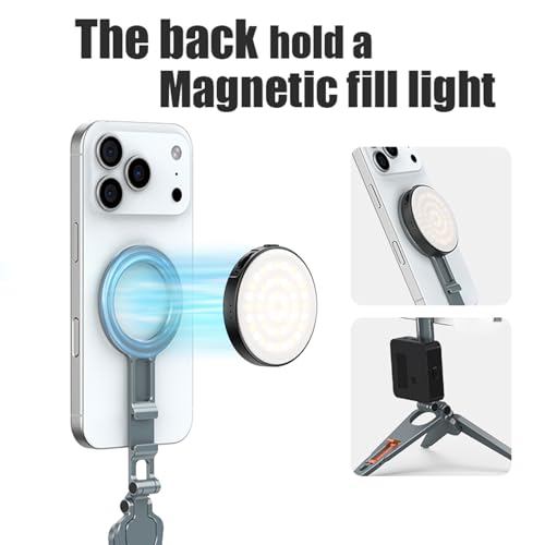 Magnetic Phone Tripod Stand Foldable Pocket Mount for iPhone | Portable, 1/4" Screw Hole & Hook,Perfect for Vlogging, Travel, Selfies, Video Calls for iPhone 17/16/15/14 & MagSafe cases.