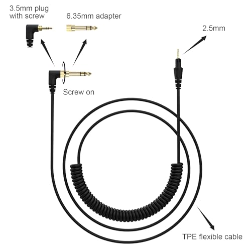 Replacement Audio Cable Compatible with Pioneer HDJ-X5 HDJ-X7 HDJ-S7 HDJ-CUE1 Headphones, Extendable Spring Coiled Cord with 3.5mm Stereo Plug & 6.3mm Adapter