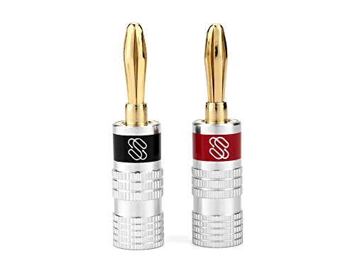 Sewell Silverback Banana Plugs, 6 Pairs Gold Plated Speaker Connectors | 24k Gold, Dual Screw Lock - size: 6 Pair (12 plugs)