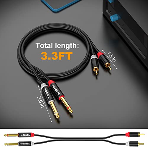 HOSONGIN RCCAA to 1/4 inch Cable 3.3 Feet,Dual 1/4 inch TS to Dual Stereo Audio Interconnect Cable, Gold Plated High Elastic PVC Jacket,Dual 6.35mm 1/4 inch Male TS to 2 Male Adapter Cable - size: 3.3 Feet