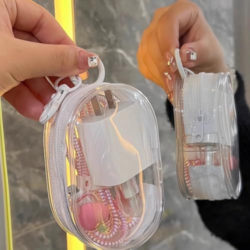 Stylish Cable & Earphone Organizer Pouch - Compact & Lightweight for Travel, Commute & Daily Use - color: white