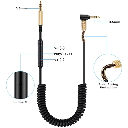 Studio3 Coiled Audio Cable for Beats Studio Pro, Solo4, Solo3 Headsets, 8ft | 3.5mm in-line Mic & Volume Control Headphone Cord for PS5 Xbox One - size: 8 Feet