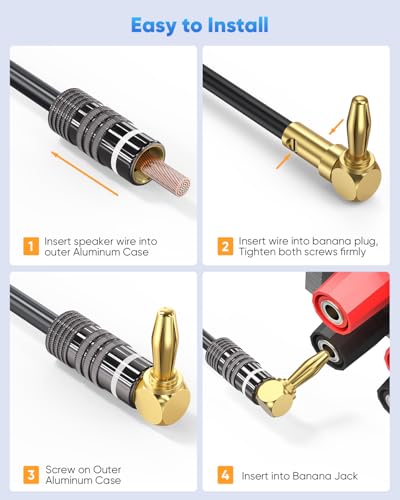 Right Angle Banana Plugs for Speaker Wire 2 Pairs/4 PCS, Speaker Banana Plugs 24K Gold Plated Connector for A/V Receiver, Amplifier, Surround Sound System, Banana Wall Plate, Home Theater - size: 2 Pairs(Right Angle)