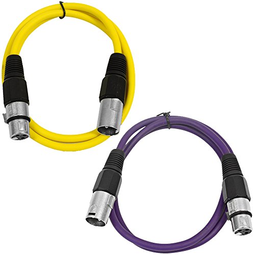 Seismic Audio - SAXLX-3-2 Pack of 3' XLR Male to XLR Female Patch Cables - Balanced - 3 Foot Patch Cord - Yellow and Purple - color: Yellow and Purple