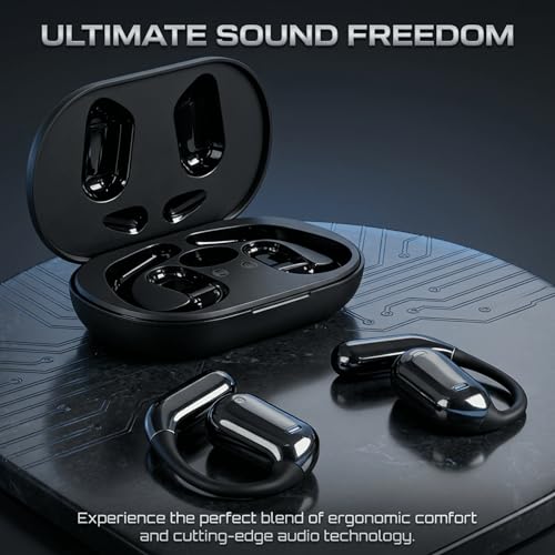 HAUSBELL Open Ear Wireless Earbuds Bone Conduction Headphones 80H Sports | IPX5 waterproof, digital display, 6.1Bluetooth. Ergonomic earhook for cycling, running & gym. Comfort for glasses wearers