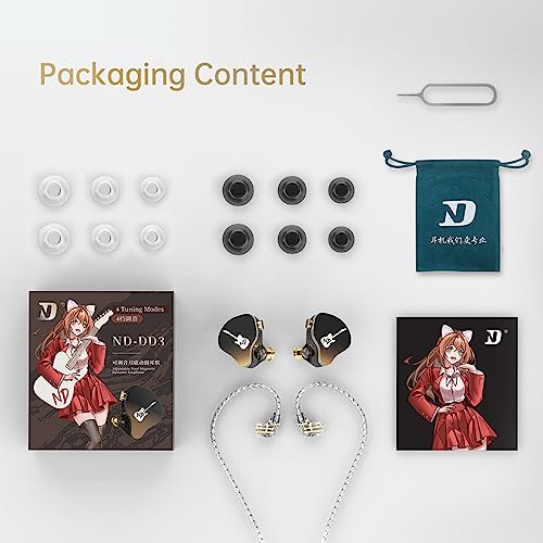CCA ND DD3 4 Tone Adjustable in Ear Monitor Headphones, Dual Cavity Dual Magnetic Dynamic IEM Earphones, Clear Sound & Deep Bass Earphones Wired, Gaming Earbuds with 2pin Detachable Cable - color: Black, style: Without Mic