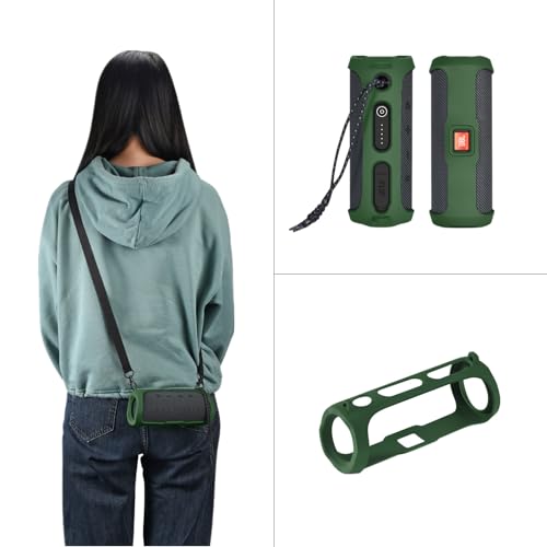 Silicone Protective Cover Frame Case Skin for JBL FLIP Essential 2 Bluetooth Speaker Shell Sleeve Hand Bag Shoulder Case Box Accessories - color: Green