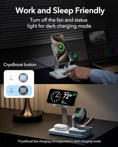 ESR 100W 6-in-1 GaN Charging Station with CryoBoost, for iPhone 17-12 | Compatible with MagSafe Charger Stand, Magnetic Wireless Charger for iPhone, Apple Watch, AirPods Pro/3/2, Classic White