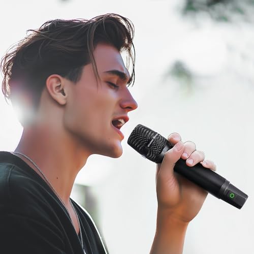 Wireless Microphones, 2.4 GHz Metal Rechargeable Wireless Mics with Dual Professional UHF Handheld Karaoke Microphone System with Receiver, Dynamic Mic for Church, Singing, Speech, Wedding, Party - color: Rechargeable