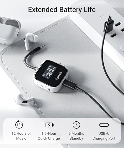 Syntech Airplane Bluetooth Transmitter Receiver for 2 AirPods or Wireless Headphones (White) - color: White