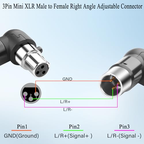 QIANRENON Adjustable 90° Angle Mini XLR Microphone Adapter Gold Plated 3Pin Mini XLR Male to Female Right Angle Connector Extender, for Lapel-Mounted Wireless Mic Camcorder