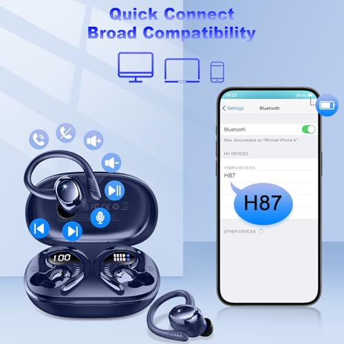 Hupoaf Wireless Earbuds Sport, 2025 Bluetooth 5.4 Headphones with Earhooks, 50H Stereo Deep Bass Over Ear Buds with 4 ENC Noise Canceling Mics, IP7 Waterproof Earphones for Running Workout Gym -Blue - color: A-Dark Blue