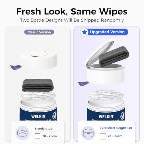 WELKIN Electronic Cleaning Wipes, 80 Count Streak-Free Screen Wipes | Fast & Easy Cleaning, Gentle Formula, Lint-Free Fabric, Includes Microfiber Cloth, Anti-Static, For Computers, Phones & TVs - size: 1 PACK