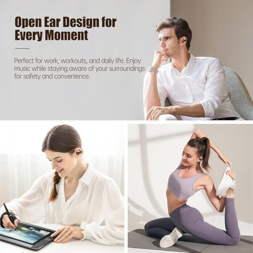 Open Ear Headphones, Bluetooth 5.4 Clip On Headphones, 40H Playtime Wireless Stereo Earbuds with LED Digital Display, Lightweight Stylish Open Earphones for Daily Use, Commuting and Travel Relax