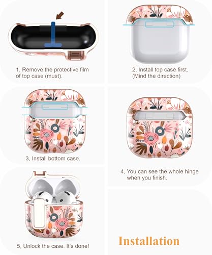 TATOFY Cover for AirPods Pro 4th Generation Case with Lock Clip Cleaner Kit Slim Hard AirPod 4 Lock Case Compatible with MagSafe (Pink) - color: Pink, size: AirPods 4th Gen