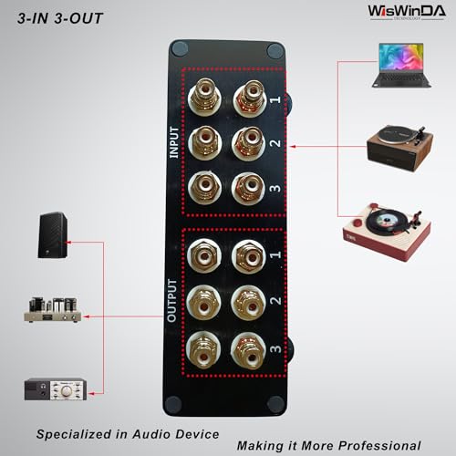 3-in 3-Out Pro RCA Audio Switch Box Audio Converter 3 Channels 3-in 3-Out HiFi Stereo Passive Audio Selector Switcher Box Aluminum Shell Quality RCA Connectors (3-IN-3-OUT) - size: RCA 3-In-3-Out