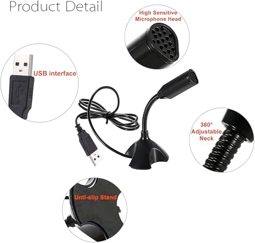 Mini USB Microphone for Desktop Computer and Laptop,Portable USB Condenser Mic With Adjustable Stand,Compatible with PC/Mac,Plug & Play,Ideal for Meeting,Online Class,Games,Remote work(Black)