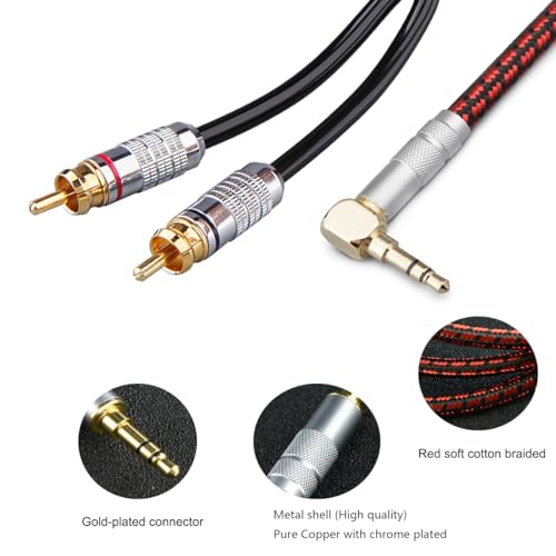 Audiophile High Purity Copper Audio Cable 3.5mm Male to 2 RCA/Phono Male Audio Auxiliary Gold-Plated Stereo HiFi Y Splitter Adapter Cable (Right Angle 3.5mm to 2 RCA, 3.2ft/1m) - size: 3.2 ft, style: Right angle 3.5mm to 2 RCA