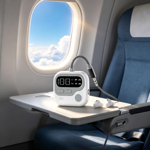 ELZO Bluetooth 5.4 Transmitter Receiver for Airplane, 2-in-1 Transmitter Receiver with 25Hrs Battery for 2 Airpods/Wireless Headphone, 3.5mm AUX Adapter Dongle Low Latency for Travel/TV/Car Stereo/Gym