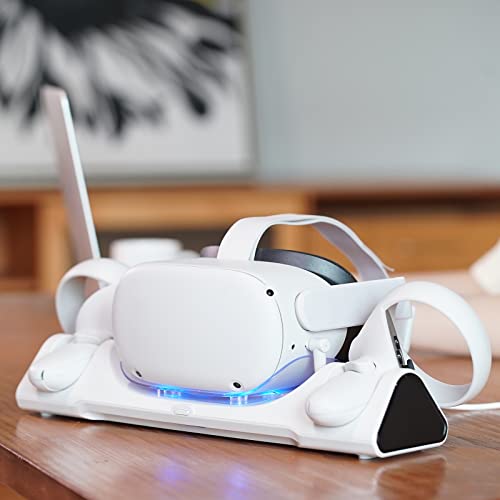 ZYBER White Charging Dock for Quest 2, Charges Headset, Elite Strap & Batteries, Model AL-Q016