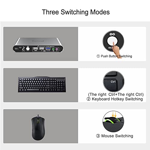 2 Port DP USB 3.0 Automatic KVM Switch Two Computers 1 DisplayPort Monitor switcher, 8K@30Hz 4K@144Hz, Aluminum hotkey Audio mic, Digital Display, HDR10 with Cables - style: 2 Computers 1 DP Monitor USB 3.0