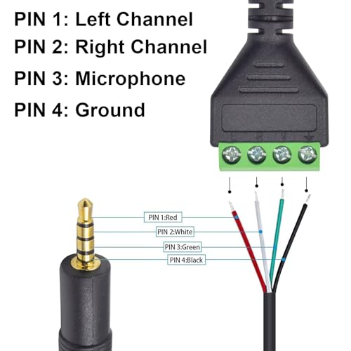Poyiccot 3.5mm Screw Terminal Block Cable, 2Pack 3.5mm to Speaker Wire Adapter Cable (1/8inch) TRRS Stereo Male to 4 Pin/Way Female Bolt Screw AV Headphone Adapter Cable(30cm) - size: 3.5mm trrs cable 30cm