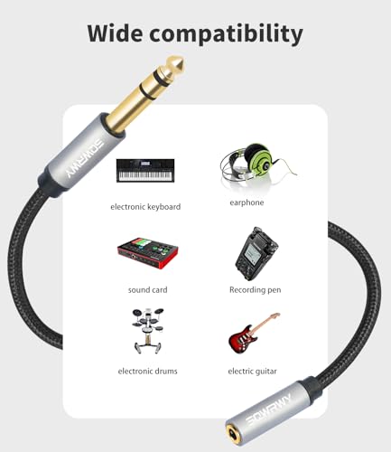 1/4 inch to 3.5mm Female Headphone Extension Cable (6.35mm to 3.5mm Adapter) - 1/8 Inch TRS Stereo Audio Jack Converter, 1 Feet / 2-Pack - Compatible with Mixer, Guitar, Amplifier, Speaker - color: 3.5 female to 6.35 male
