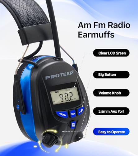 Digital AM FM Radio Headphones, Hearing Protection Earmuff for Adult, 30dB SNR for Mowing, Construction, Chainsaw - color: Am Fm Radio + Battery + Blue