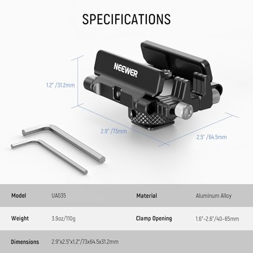NEEWER Mount Bracket SSD Holder with Cold Shoe Cable Clamp, UA035 | 1.6"-2.6" Compatible with Samsung T5 T7 Sandisk SSD SmallRig BMPCC 4K 6K Cage iPhone 17 16 15 Pro Max Phone Cage - style: UA035