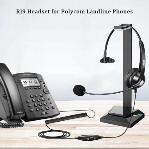 Callez Mono RJ9 Telephone Headset for Polycom VVX250 VVX400 VVX410 VVX411 | Polycom Phone Headset with Noise Cancelling Mic, Volume Controls, RJ9 Headphone Work for Polycom VVX311 VVX500 Office Phones