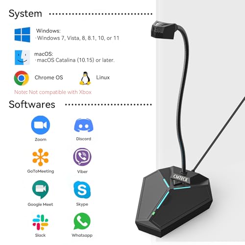 CMTECK USB Computer Microphone, Plug-and-Play, Studio-Quality for PC,Laptop | One-touch mute with LED indicator, noise-cancelling, 360° adjustable extra-long gooseneck desktop Mic. Works with Windows/Mac - color: with mute button