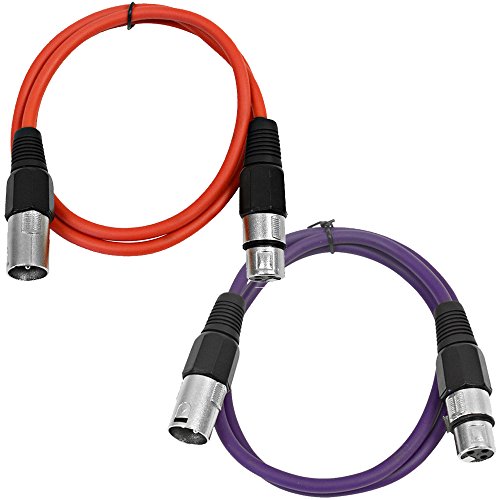 Seismic Audio - SAXLX-3-2 Pack of 3' XLR Male to XLR Female Patch Cables - Balanced - 3 Foot Patch Cord - Red and Purple - color: Red and Purple