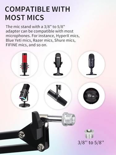 Low Profile Mic Boom Arm - YOUSHARES Boom Arm for Blue Yeti Fifine AM8 K688 QuadCast SoloCast AT2020, Adjustable Low Profile Microphone Arm for Podcast Streaming Gaming Studio