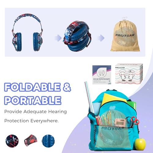 Kids Ear Protection Safety Ear Muffs, NRR 25dB Noise Reduction Children Earmuffs, Hearing Protectors for Sleeping, Studying, Airplane, Concerts, Fireworks-Red Pigment - color: Blue Band Red Pigment