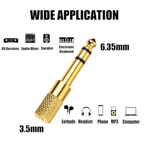 6pcs Audio Jack Adapter 6.35mm (1/4 inch) Male to 3.5mm (1/8 inch) Female Auxiliary Audio Adapter Converter for Aux Cable Headphone Guitar Amplifier - size: 6pcs 6.35M to 3.5F