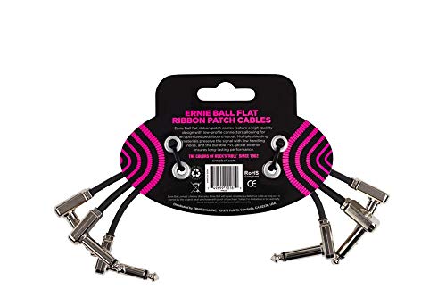 Ernie Ball Flat Ribbon Patch Cable 3-Pack, 6in, Black (P06221) - color: Black, size: 6 Inch, style: 3-Pack