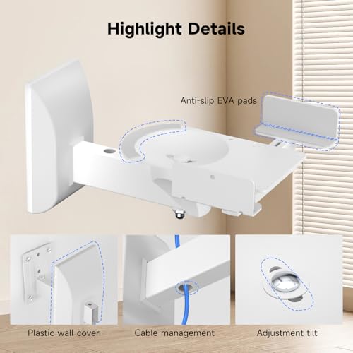 suptek Dual Side Clamping Bookshelf Speaker Wall Mounting Bracket for Large Surrounding Sound Speakers, Hold Up to 55 lbs, White (SPM201W) - size: Standard--white