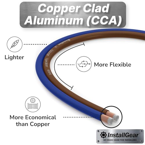 InstallGear 30ft 14 Gauge Speaker Wire - Copper Clad Aluminum Car Audio Speaker Wire for Stereo Systems - Flexible Speaker Cable with Blue and Black Jacket - Home Theater or Automotive Use - size: 14 Gauge (CCA) - 30 Ft