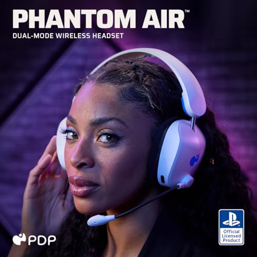 PDP Phantom Air Dual-Mode Wireless Gaming Headset for PlayStation: PS5, PS4, PC, Bluetooth Compatible, Rechargeable 35-Hour Battery, 50mm Drivers, On-ear Headphone Controls, Officially Licensed, White - color: White, style: PlayStation