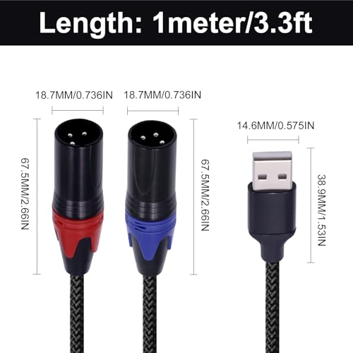 Poyiccot USB to XLR Auido Amplifier Cable, USB A to Dual XLR Male Audio Cable, PC Type A to Stereo Splitter Power Amplifier Converter Prefossional for Mixer, Laptop, Speaker, etc 3.3ft