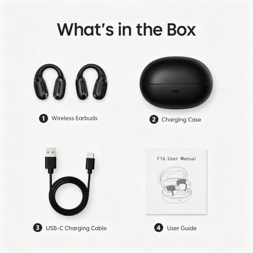 Open Ear Clip-On Earbuds, Bluetooth 5.4 Wireless Headphones IP65 Waterproof Lightweight 16H Playtime Touch Control Earphones Comfort Design for Small Ears&Glasses - color: Black