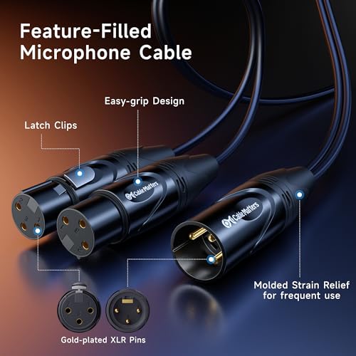 Cable Matters Balanced XLR Splitter Cable, XLR Y Cable, 1.5ft | 0.5m, Male to 2 Female, Microphone Splitter, 1 Male to 2 Female