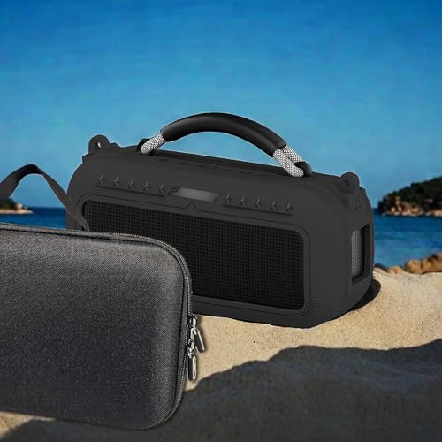 JCHPINE Silicone Cover and Carrying Case for Bose SoundLink Max Speaker | Protective Cases for SoundLink Max Speaker Accessories, Soft Silicone Cover and Hard Case with Shoulder Strap (Black) - color: Black Case