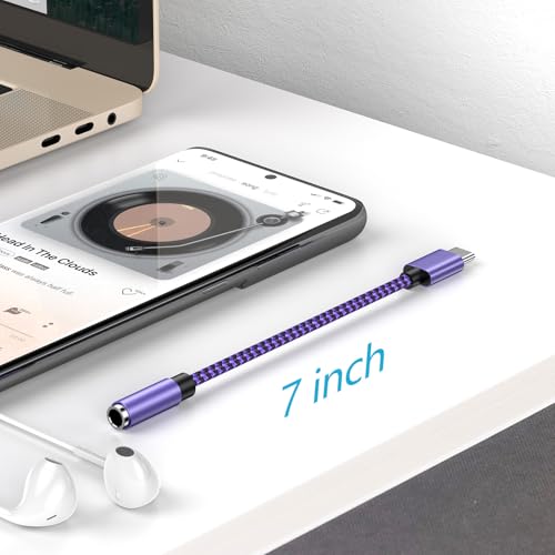 for iPhone 16e 17e 16 17 Pro Max Air, Headphone Earphone Jack Adapter | for iPhone 16 Plus, 15, 15 Pro, 15 Pro Max, 15 Plus, USB C to 3.5mm Headset Earbud Audio Adapter for Samsung Galaxy S25 Ultra - color: Purple