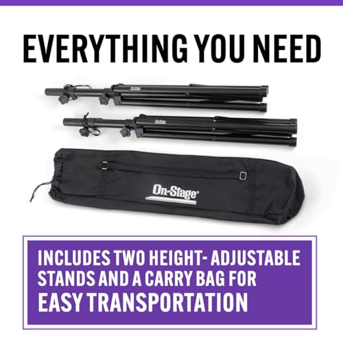 On-Stage SSP7900 All-Aluminum Speaker Stand Pack (Pair of Folding, Portable Stands, Tripod Base, Carry Bag, Height Adjustable, Nonslip Rubber Feet, 1 3/8″ Mounting Poles, 1 1/2″ Adapters, Black)