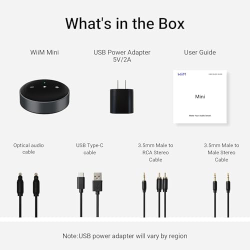 WiiM Mini AirPlay 2 Wireless Audio Streamer, Multiroom Stereo, Preamplifier, Works with Alexa and Siri Voice Assistants, Stream Hi-Res Audio from Amazon Music, Tidal and More