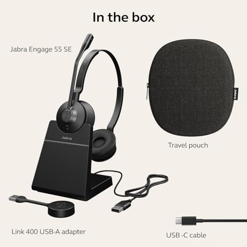 Jabra Engage 55 SE (Second Edition) Dual-Ear Wireless Headset w/Charging Stand and Link 400 USB-A DECT Adapter – Works with All UC Platforms Like Google Meet & Zoom, Black - size: USB-A Adapter, style: All Platforms