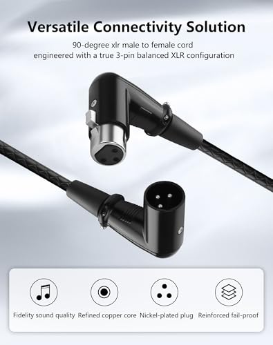 CERRXIAN Right-Angle 3 Pin XLR Male to Female Microphone Cables, 6.56 FT Professional Balanced XLR to XLR Audio Cables for Mixer Microphone DMX