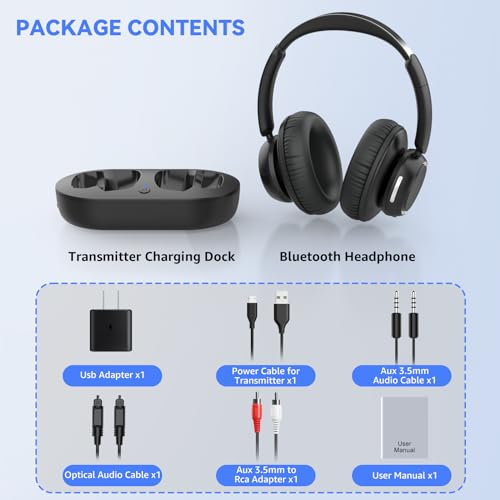 ANSTEN Wireless Headphones for TV Watching,TV Headphones Wireless | Universally Compatible Transmitter Charging Base Over Ear Headset No Delay 35 Hrs Audio Playtime Plug n Play for Seniors