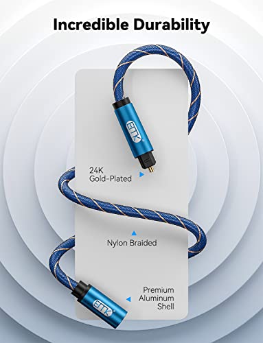 EMK Optical Audio Cable Toslink Male to Female Audio Adapter Cable,Extension Adapter Nylon Braided Cord Compatible for Home Theater, Sound Bar, TV, PS4, Xbox, PlayStation and More,Blue (9.8ft/3m) - size: 9.8ft/3m